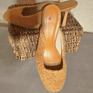 Faux Fur Camel Kitten Heels